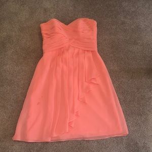 David’s Bridal Coral Strapless Bridesmaid Dress